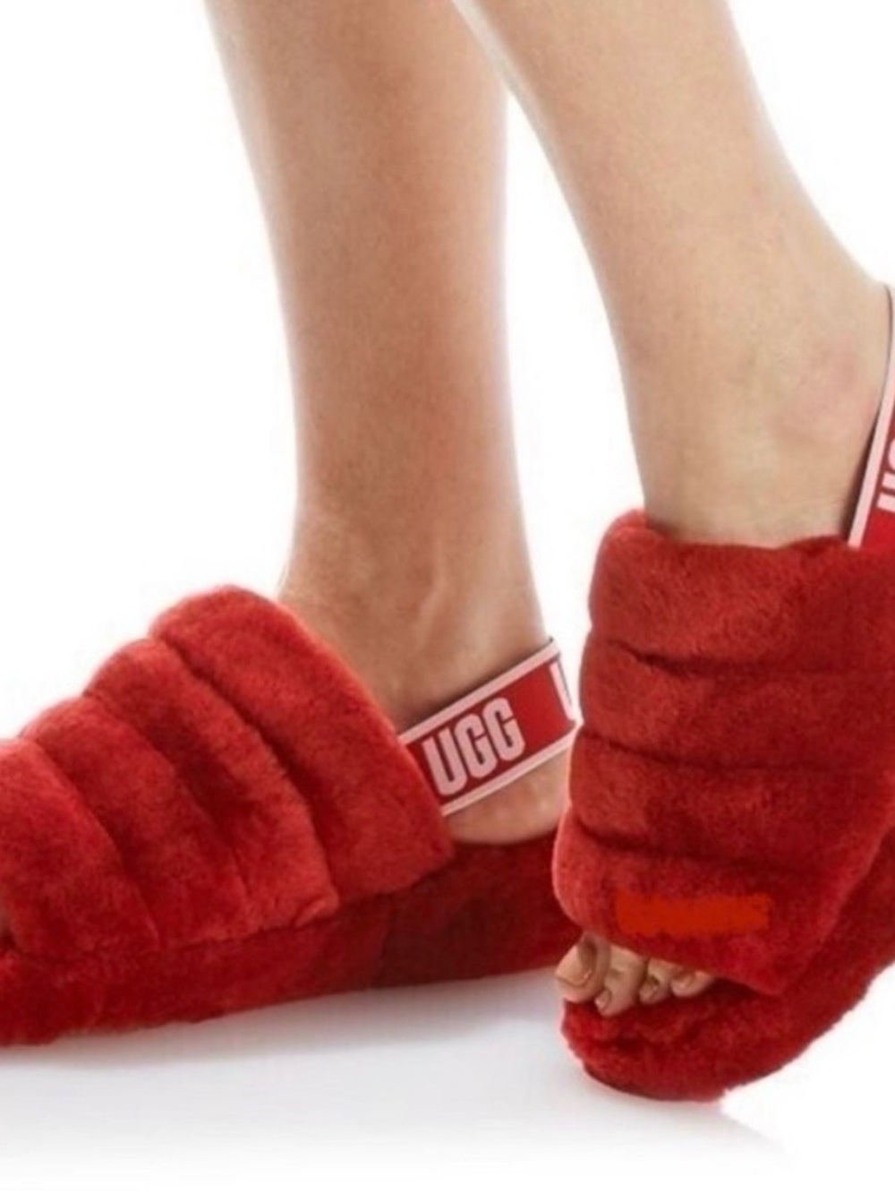 UGG Fluff Yeah Slide Red Sheepskin Slipper Sandals Size 5